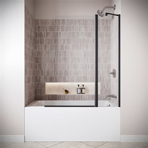 Streamline Candigliano 48 x 58-in Semi-Frameless Pivot Bathtub Door w/ CrystalTech Tempered Glass - Matte Black