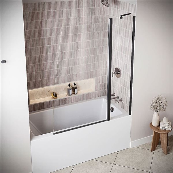 Streamline Candigliano 48 x 58-in Semi-Frameless Pivot Bathtub Door w/ CrystalTech Tempered Glass - Matte Black