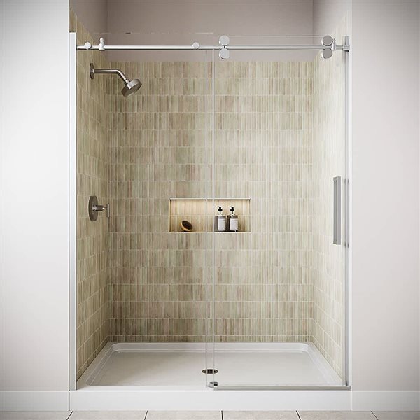 Streamline Lato 60 x 76-in Clear CrystalTech Glass Semi-Frameless Sliding Shower Door - Polished Chrome