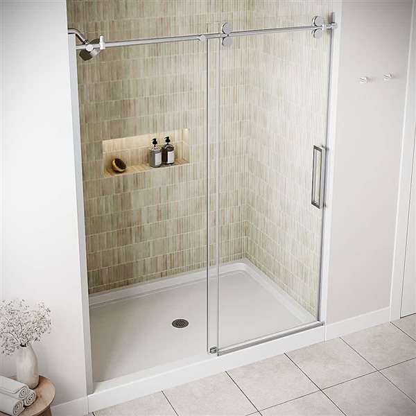 Streamline Lato 60 x 76-in Clear CrystalTech Glass Semi-Frameless Sliding Shower Door - Polished Chrome