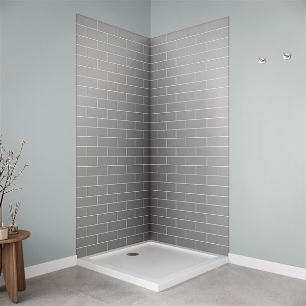 Streamline 34-in L x 34-in W x 76-in H 2-Piece Glue-Up Corner Shower Surround - Grey Tile Finish