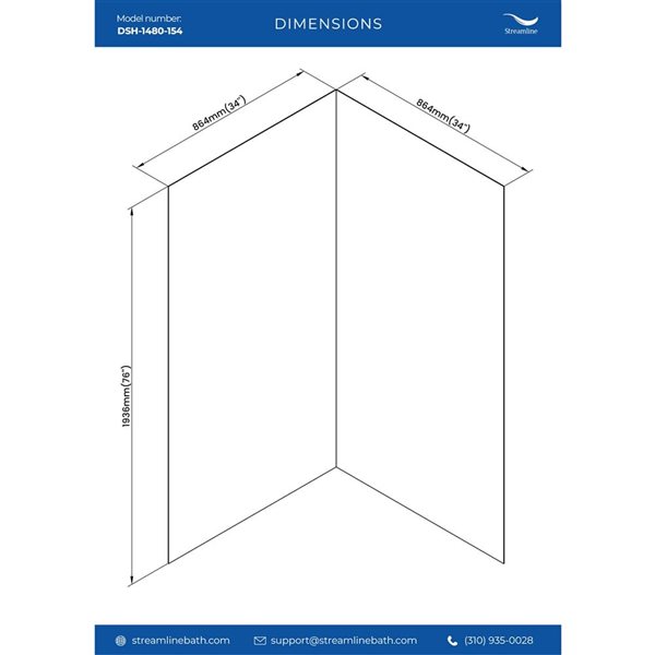 Streamline 34-in L x 34-in W x 76-in H 2-Piece Glue-Up Corner Shower Surround - Grey Tile Finish