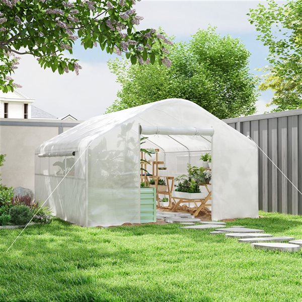 Outsunny White Tunnel Greenhouse with PE Cover