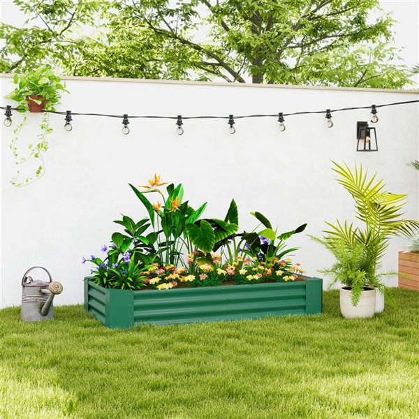 Outsunny 6 x 3 x 1-ft Green Galvanized Metal Open Bottom Raised Garden Bed