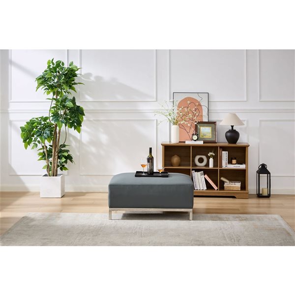 Velago OLLON Faux Leather Ottoman - Grey