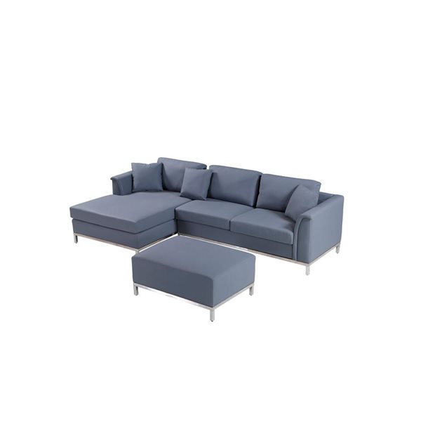 Velago OLLON Left-Facing Faux Leather Sectional Sofa w/ Ottoman - Grey