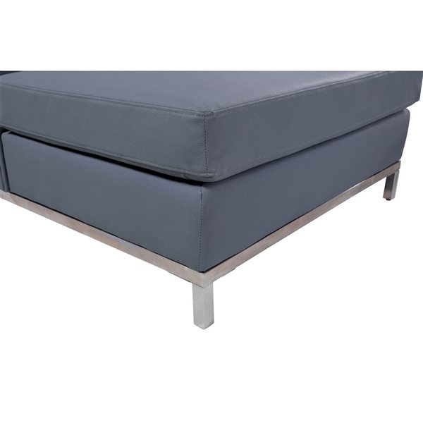 Velago OLLON Left-Facing Faux Leather Sectional Sofa w/ Ottoman - Grey