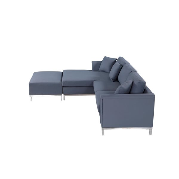 Velago OLLON Left-Facing Faux Leather Sectional Sofa w/ Ottoman - Grey