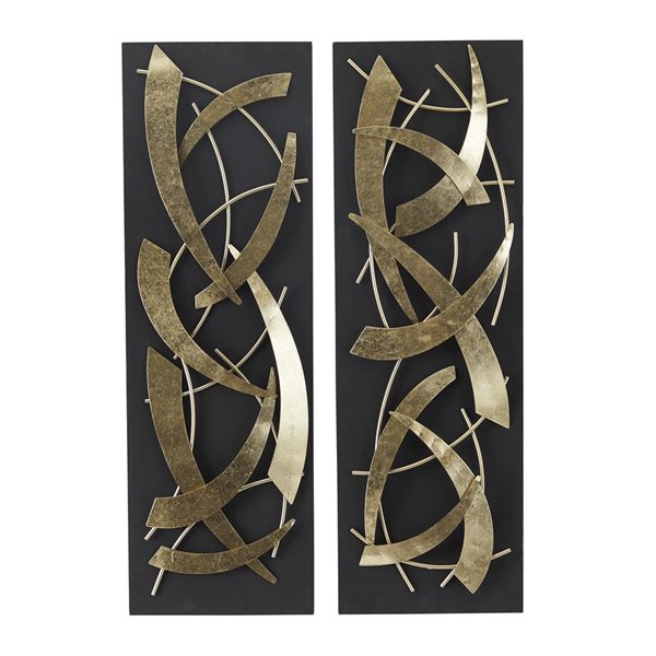 Greyson Lane Metal Abstract Dimensional Home Wall Decor w/ Black Backing - Gold - 2-Pack