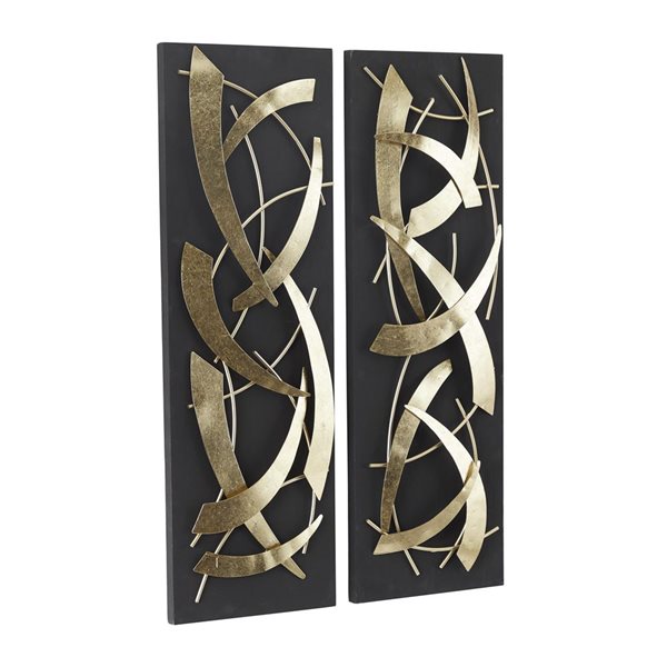 Greyson Lane Metal Abstract Dimensional Home Wall Decor w/ Black Backing - Gold - 2-Pack