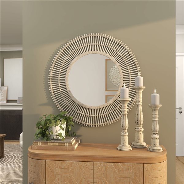 Grayson Lane Handmade Wrapped Rattan Starburst Wall Mirror - Cream