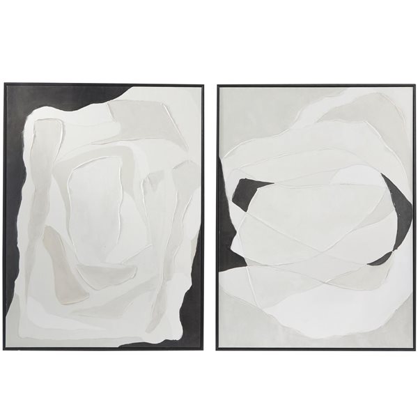 Greyson Lane Canvas Abstract Living Room Framed Wall Art w/ Black Frame - White - 2-Pack