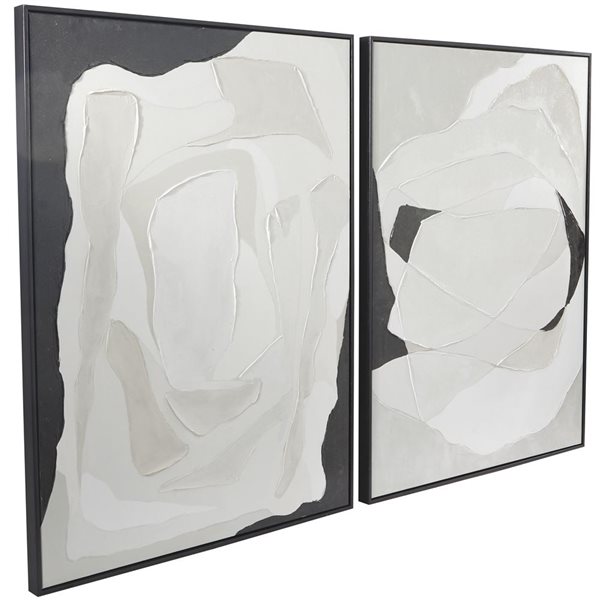 Greyson Lane Canvas Abstract Living Room Framed Wall Art w/ Black Frame - White - 2-Pack