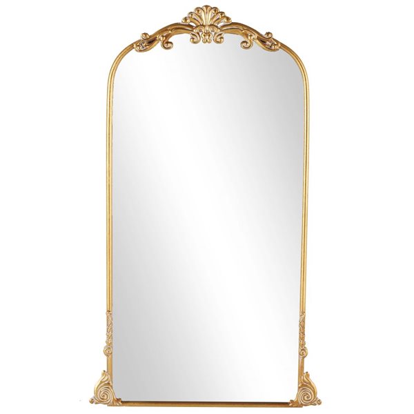 Grayson Lane Tall Ornate Arched Baroque Floor Mirror with Gold Metal Scroll Accent
