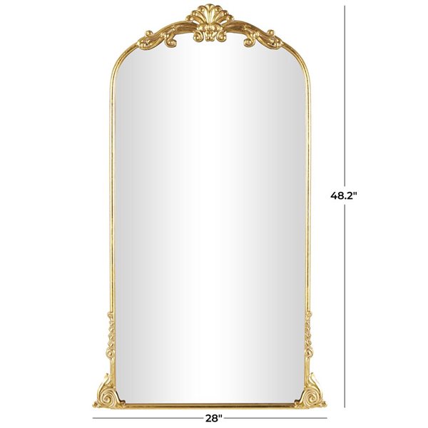 Grayson Lane Tall Ornate Arched Baroque Floor Mirror with Gold Metal Scroll Accent