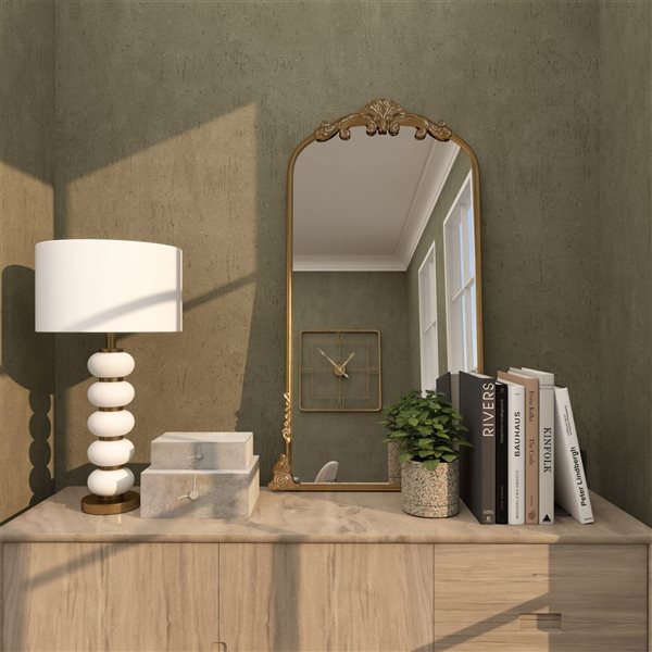 Grayson Lane Tall Ornate Arched Baroque Floor Mirror with Gold Metal Scroll Accent