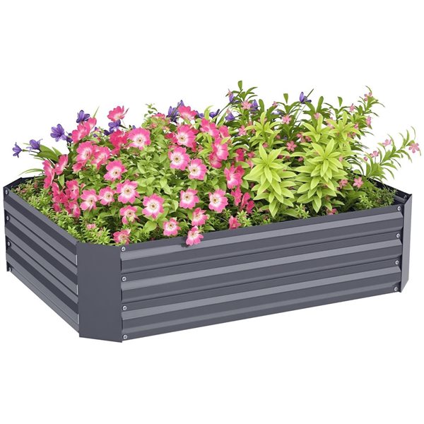 Outsunny Raised Metal Garden Bed 4 x 3 x 1-ft - Dark Grey