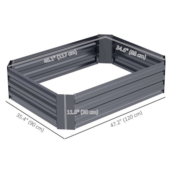 Outsunny Raised Metal Garden Bed 4 x 3 x 1-ft - Dark Grey