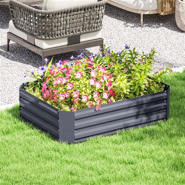 Outsunny Raised Metal Garden Bed 4 x 3 x 1-ft - Dark Grey