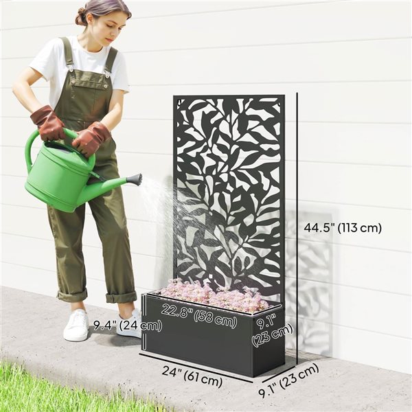 Outsunny Raised Garden Bed w/ Outdoor Privacy Screen - Black