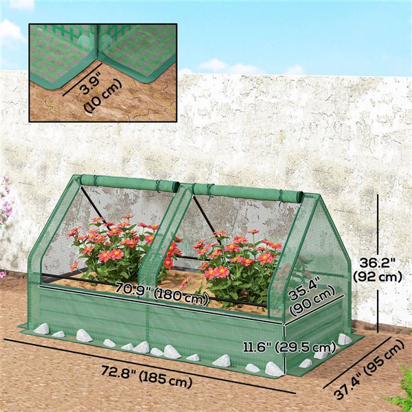 Outsunny 6 x 3-ft Galvanized Raised Garden Bed w/ Mini Greenhouse - Green/Dark Grey