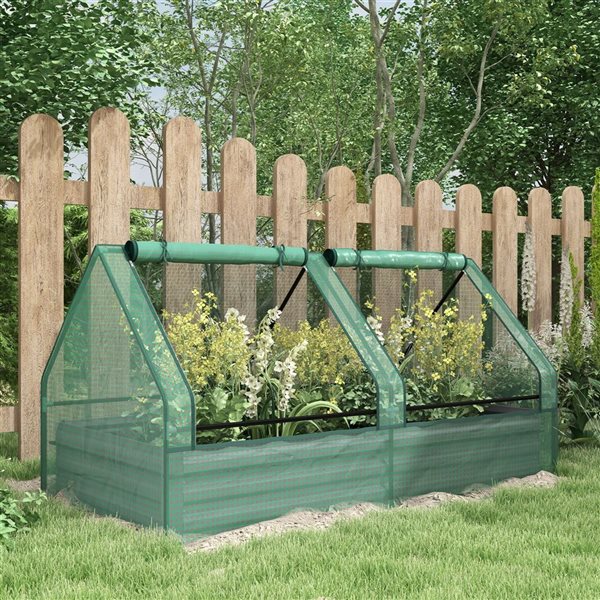 Outsunny 6 x 3-ft Galvanized Raised Garden Bed w/ Mini Greenhouse - Green/Dark Grey