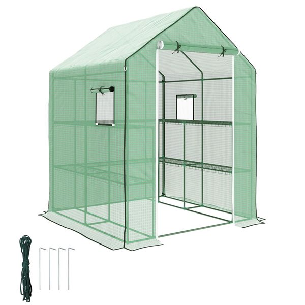 Outsunny Outdoor Greenhouse w/ Roll Up-Door - Green