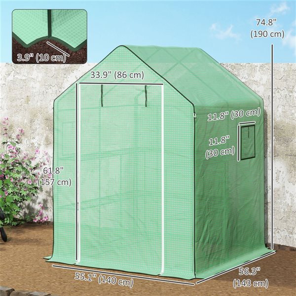 Outsunny Outdoor Greenhouse w/ Roll Up-Door - Green