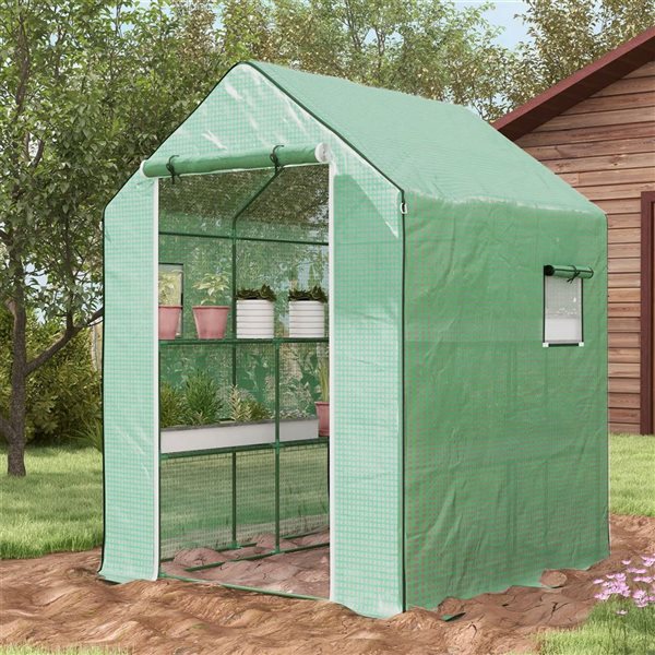Outsunny Outdoor Greenhouse w/ Roll Up-Door - Green