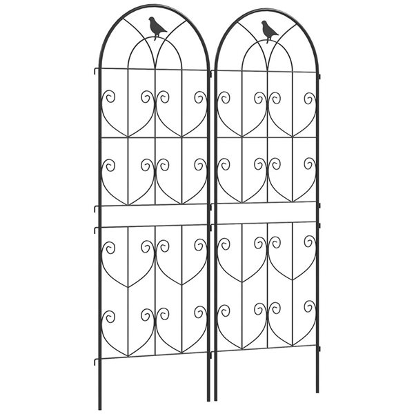 Outsunny Decorative Metal Garden Trellis w/ Bird Motif - 2-Pack - Black
