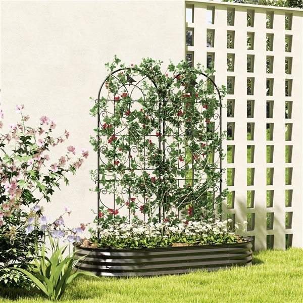 Outsunny Decorative Metal Garden Trellis w/ Bird Motif - 2-Pack - Black