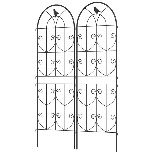 Outsunny Decorative Metal Garden Trellis w/ Bird Motif - 2-Pack - Black