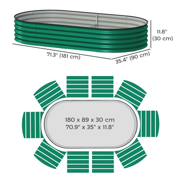 Outsunny Raised Metal Garden Bed 6 x 3 x 1-ft - Green