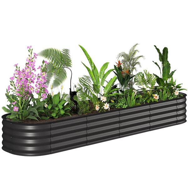 Outsunny Galvanized Raised Garden Bed 7.9 x 2 x 1-ft - Black