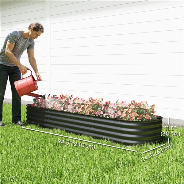 Outsunny Galvanized Raised Garden Bed 7.9 x 2 x 1-ft - Black