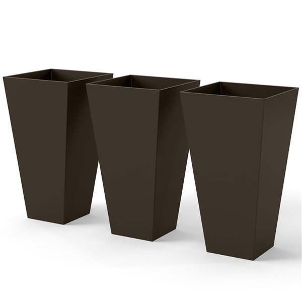Set of 3 Outsunny 28-in Tall Outdoor Indoor Plastic Planters - Brown ...