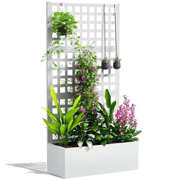 Outsunny Galvanized Raised Garden Bed w/ Trellis 35 x 16 x 70-in - White