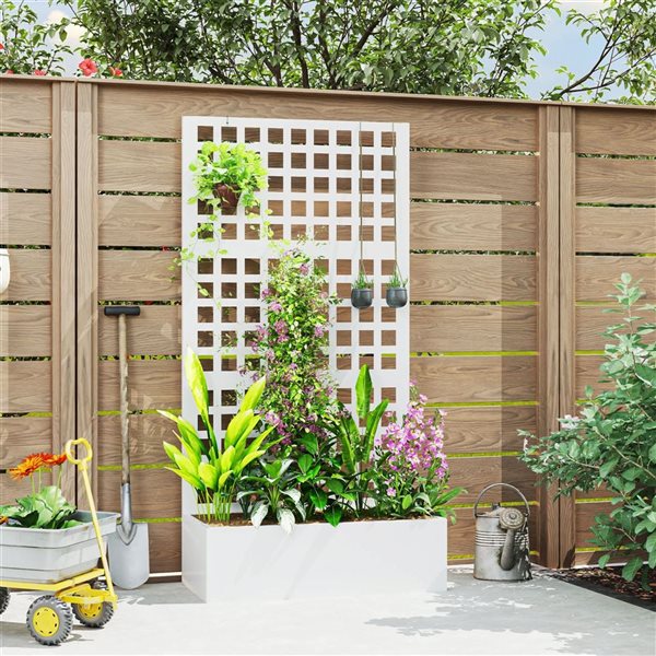 Outsunny Galvanized Raised Garden Bed w/ Trellis 35 x 16 x 70-in - White