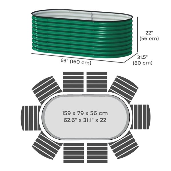 Outsunny 5 x 2.5 x 2 ft Galvanized Raised Garden Bed Kit - Dark Green