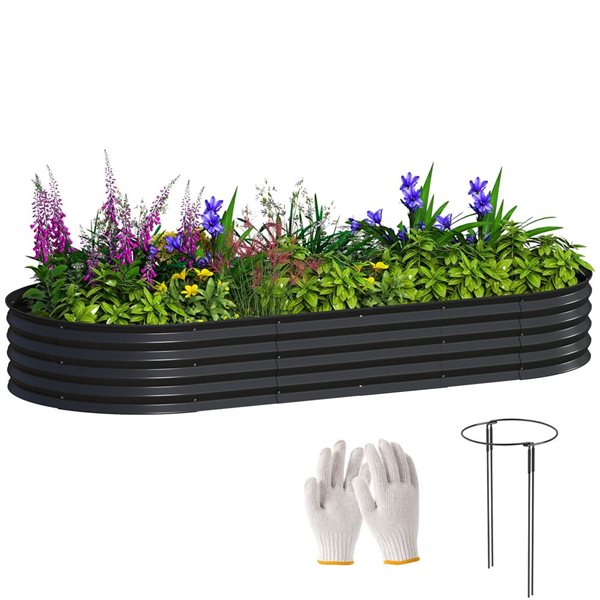 Outsunny Raised Garden Bed 7 x 3 x 1-ft Metal Planter Box - Black