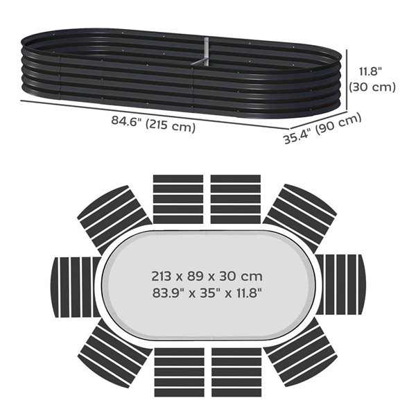 Outsunny Raised Garden Bed 7 x 3 x 1-ft Metal Planter Box - Black