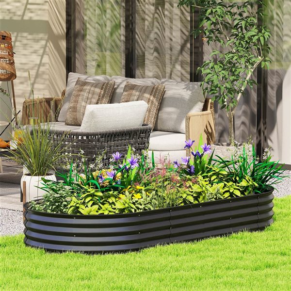 Outsunny Raised Garden Bed 7 x 3 x 1-ft Metal Planter Box - Black