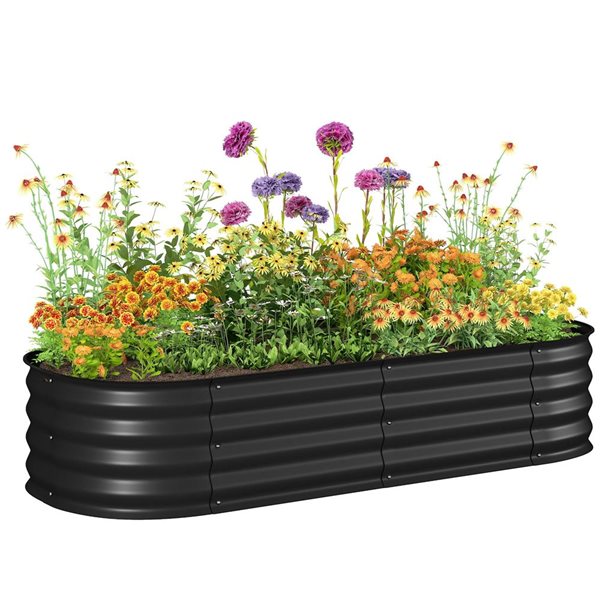 Outsunny Galvanized Raised Garden Bed Planter Box 4.9 x 2 x 1-ft - Black