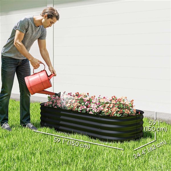 Outsunny Galvanized Raised Garden Bed Planter Box 4.9 x 2 x 1-ft - Black