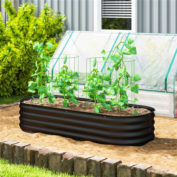 Outsunny Galvanized Raised Garden Bed Planter Box 4.9 x 2 x 1-ft - Black