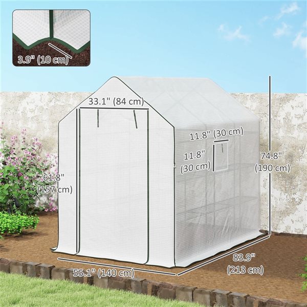 Outsunny Walk-in Greenhouse w/ 3-Level Shelving - White