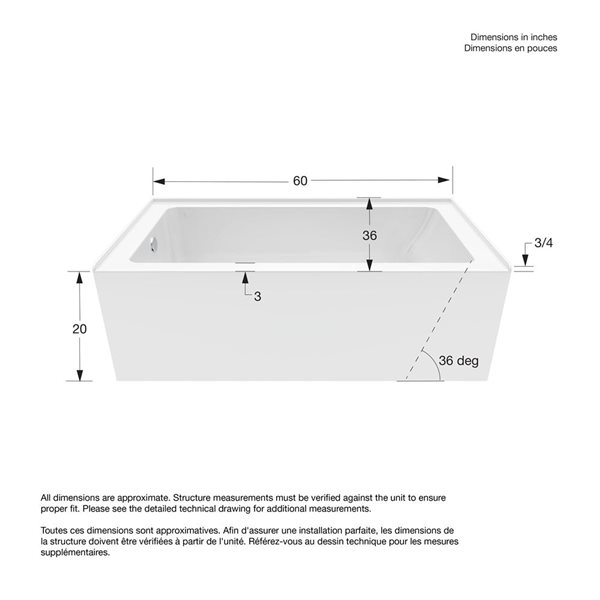 DreamLine Nevia 60 x 36-in White Acrylic Alcove Left-Hand Drain Bathtub