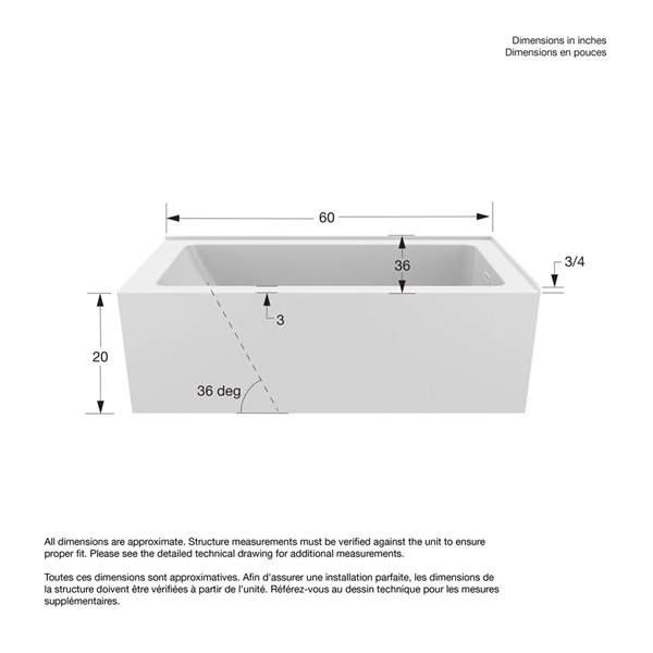 DreamLine Nevia 60 x 36-in White Acrylic Right Corner Right-Hand Drain Bathtub with Linear Overflow
