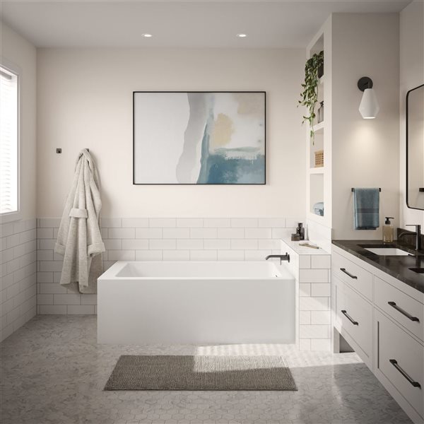 DreamLine Nevia 60 x 36-in White Acrylic Right Corner Right-Hand Drain Bathtub with Linear Overflow