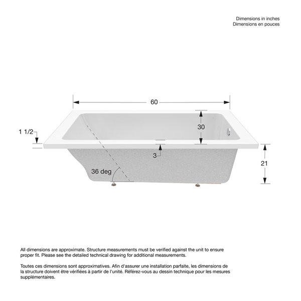 DreamLine Nevia 60 x 30-in White Acrylic Drop-in White End Drain Bathtub
